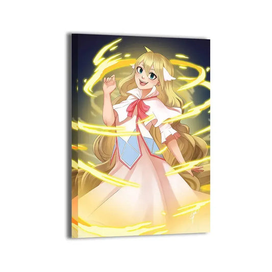 Canvas print of Mavis Vermillion from Fairy Tail with golden magic swirling around her