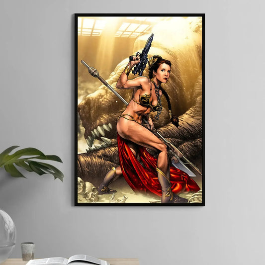 11x17 poster of Leia in slave attire standing over Rancor with spear and blaster