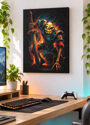 Resurrected Knight's Charge Sir Daniel Fortesque canvas wall art in a bright gaming room