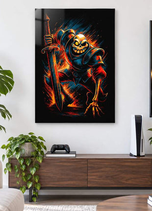 Resurrected Knight's Charge Sir Daniel Fortesque metal wall art in a bright media room