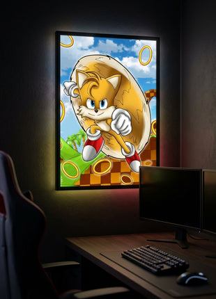Ring Dash Hero Tails Sonic wall art displayed in a gaming room