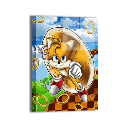 Metal—sleek finish on action pose of twin-tailed platformer hero; art by Emmanuel Centeno.