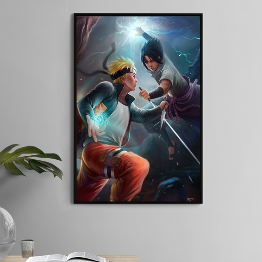 11x17 poster print of Naruto and Sasuke clashing with Rasengan and Chidori in dynamic battle

