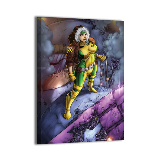 Rogue X-Men Marvel Wall Art Canvas 24x36 – dynamic superhero artwork with classic green-and-gold suit, ideal for gaming rooms and comic décor