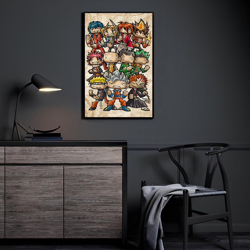 Anime Brawler Squad by Jeff Benitez displayed in modern anime collector room.
