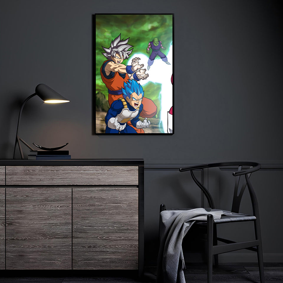 Ascended Saiyan Alliance by Pasibe and Dela Torre displayed in a modern room.