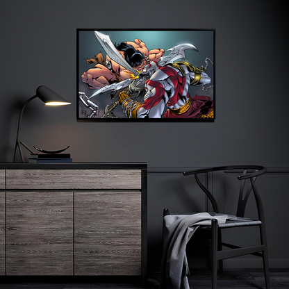 Barbarian vs Ghost of Sparta by Austin Janowsky displayed in a modern room.
