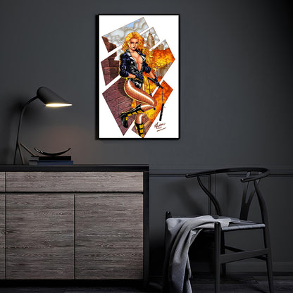 Black Canary artwork displayed in a modern living space.