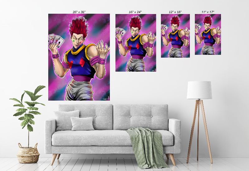 hisoka art by emmanuel centeno displayed in a modern room