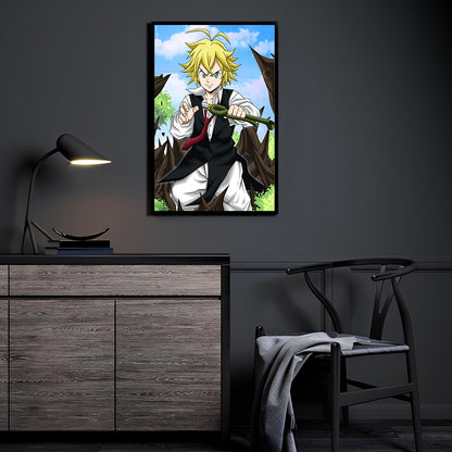 Dragon’s Wrath Commander Room Mockup — Meliodas from Seven Deadly Sins, artwork by Emmanuel Centeno displayed in a modern room.
