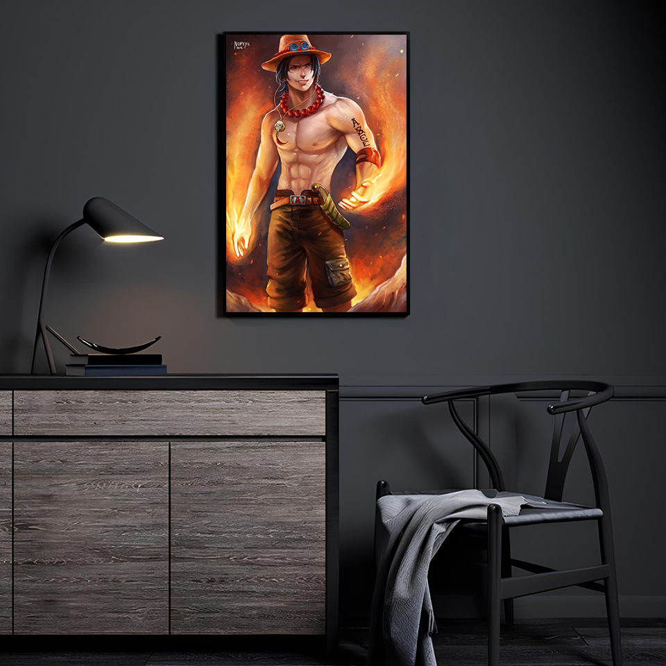 Flamebound Ace (Portgas D. Ace by Nopeys) displayed in a modern anime collector room.