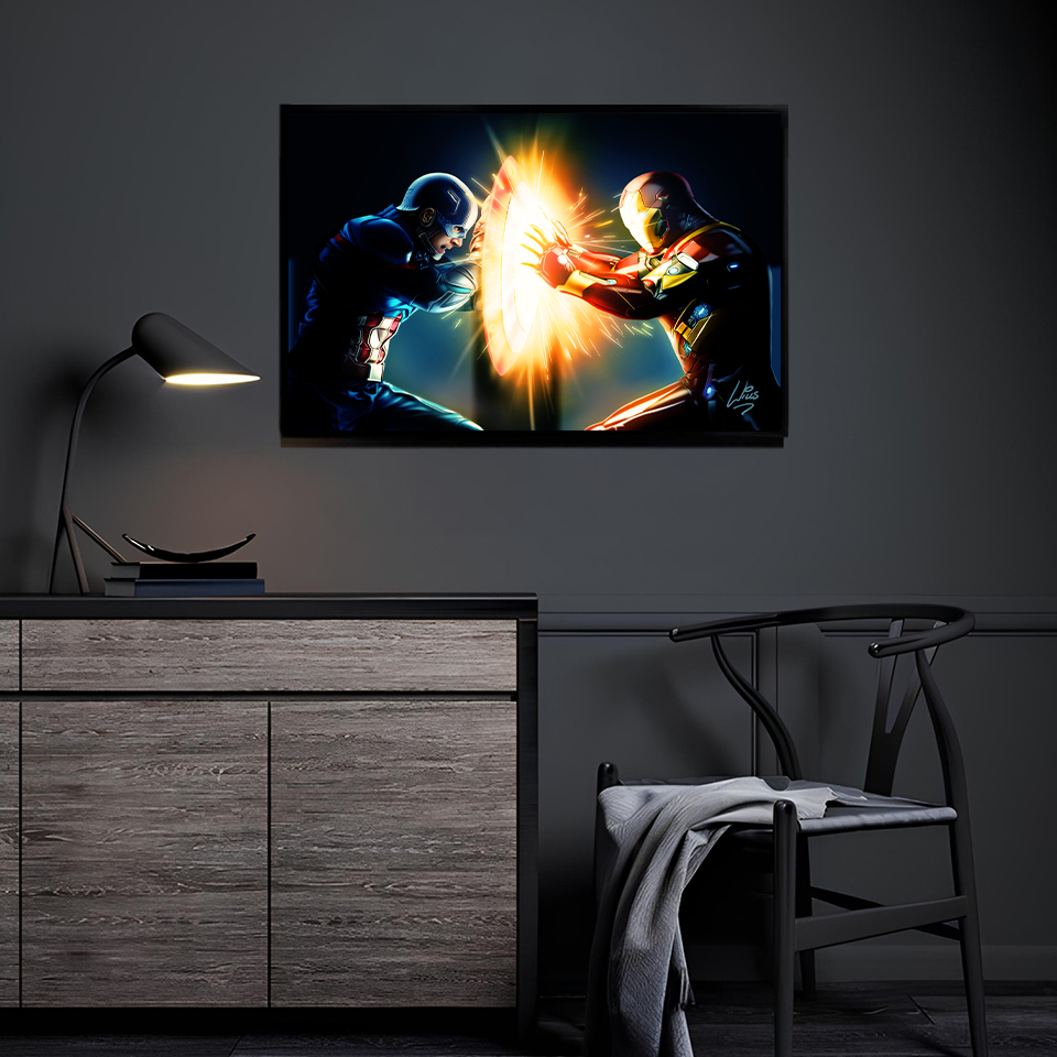 Fractured Alliance Duel by Richard Williams displayed in a modern room.