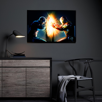Fractured Alliance Duel by Richard Williams displayed in a modern room.