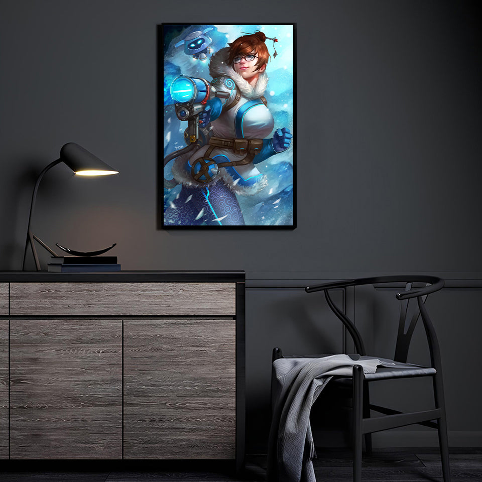 Frost Guardian fan art by Nopeys displayed in a modern dark room setting.