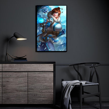 Frost Guardian fan art by Nopeys displayed in a modern dark room setting.