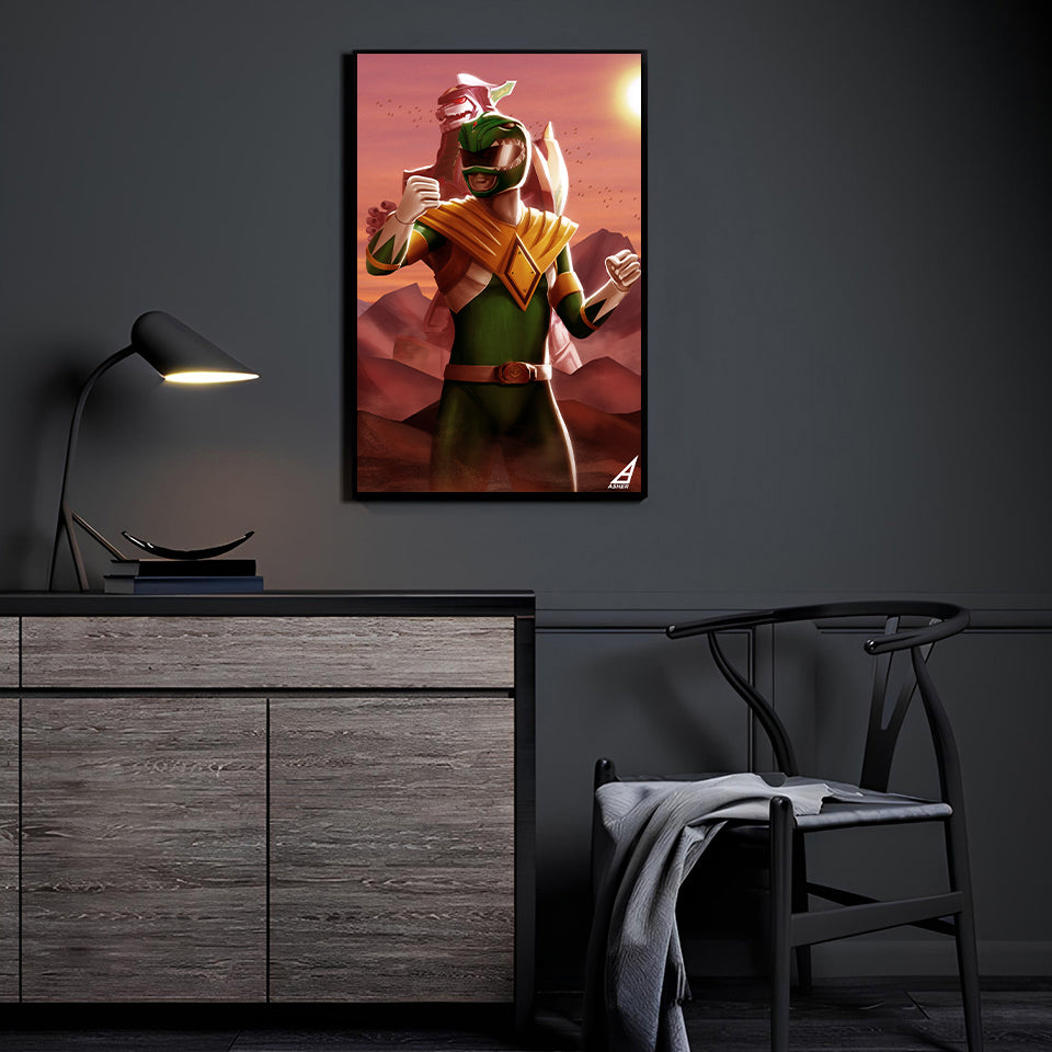 Green Ranger Power Rangers wall art displayed in a modern room.