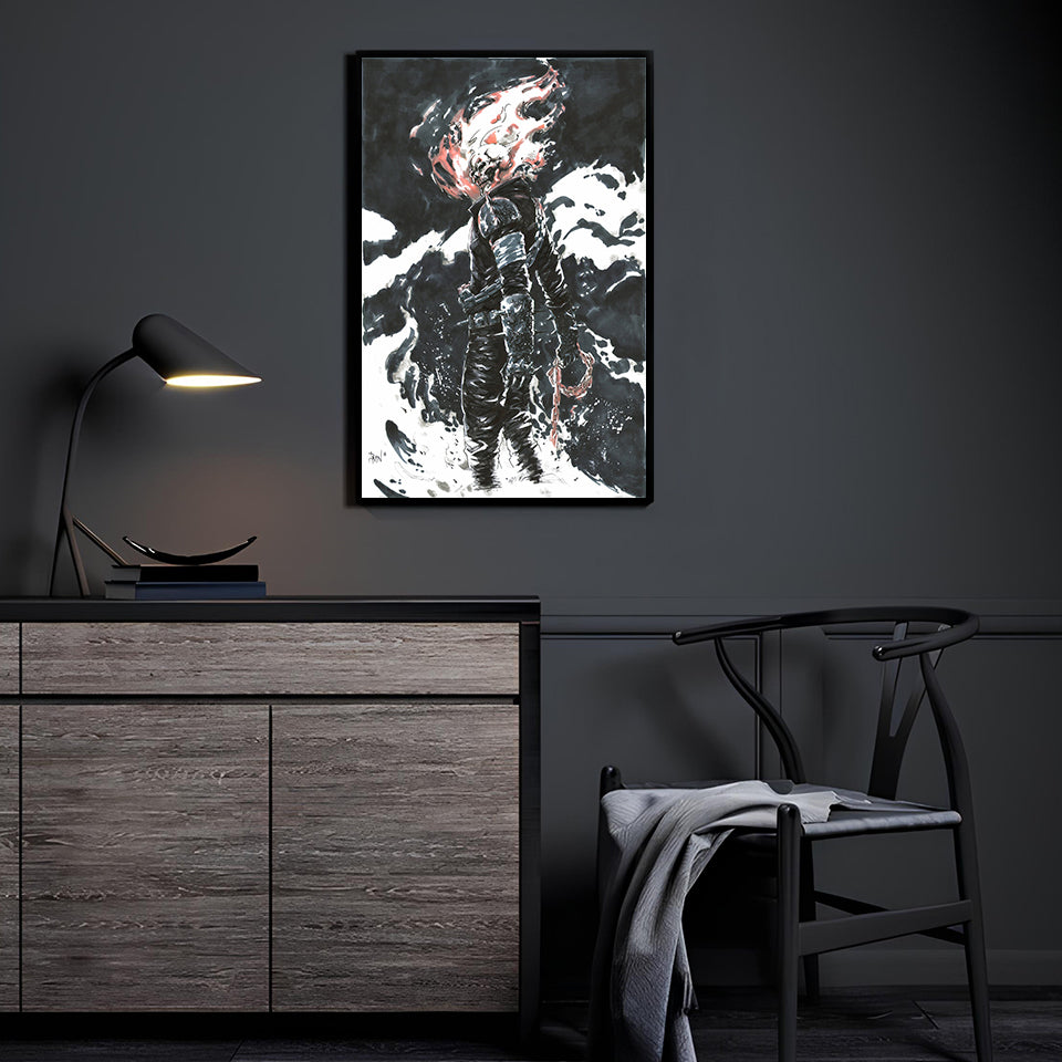 Hellfire Judgment by Don Mark Noceda displayed in a modern room.