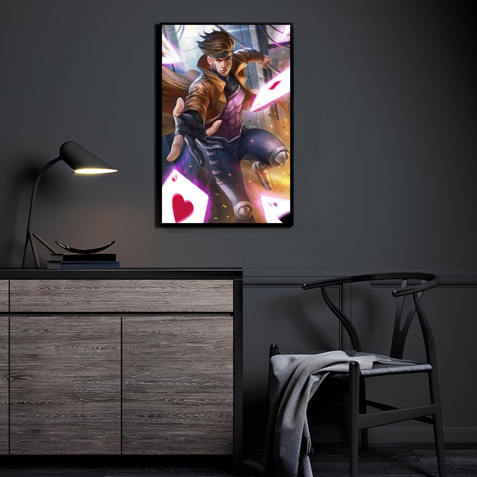 Gambit (Remy LeBeau) wall art by Nopeys displayed in a modern room.