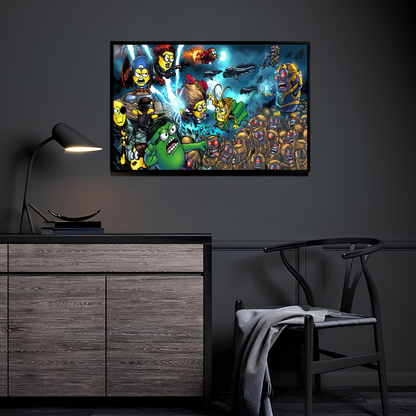 Minion Assemble Onslaught by Brian Balando displayed in a modern room.