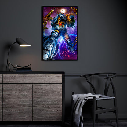 Planet Devourer Rises Room Mockup — Unicron from Transformers by Michael Magallanes with colors by Kevin Anthony De Castro displayed in a modern room.