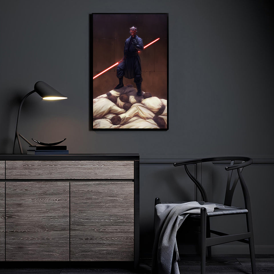 Sith of the Fallen Dojo by Justine Cruz displayed in a modern room.