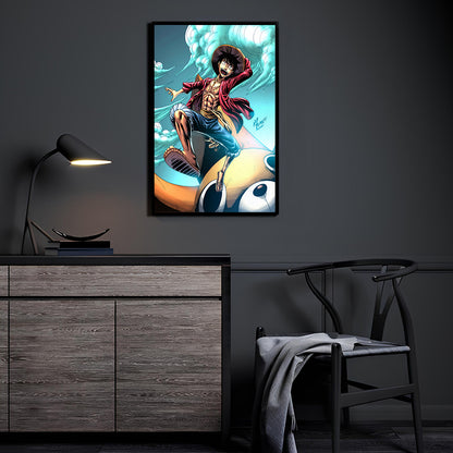 Straw Hat Leap Room Mockup — Luffy from One Piece by Vhon Remot with colors by Nestor Redulla Jr., displayed in a modern room.