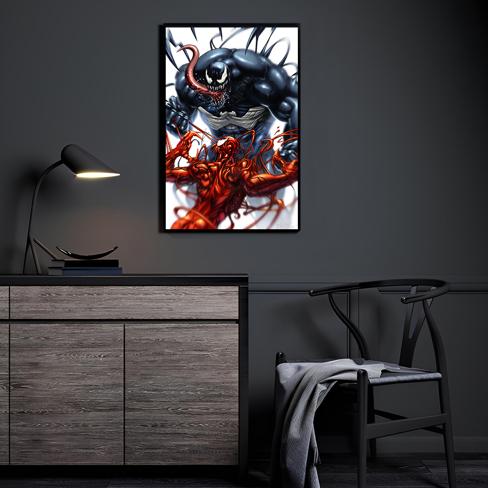 Symbiote Reckoning by Ryan Pasibe (colors Brian Valeza) displayed in a modern room.
