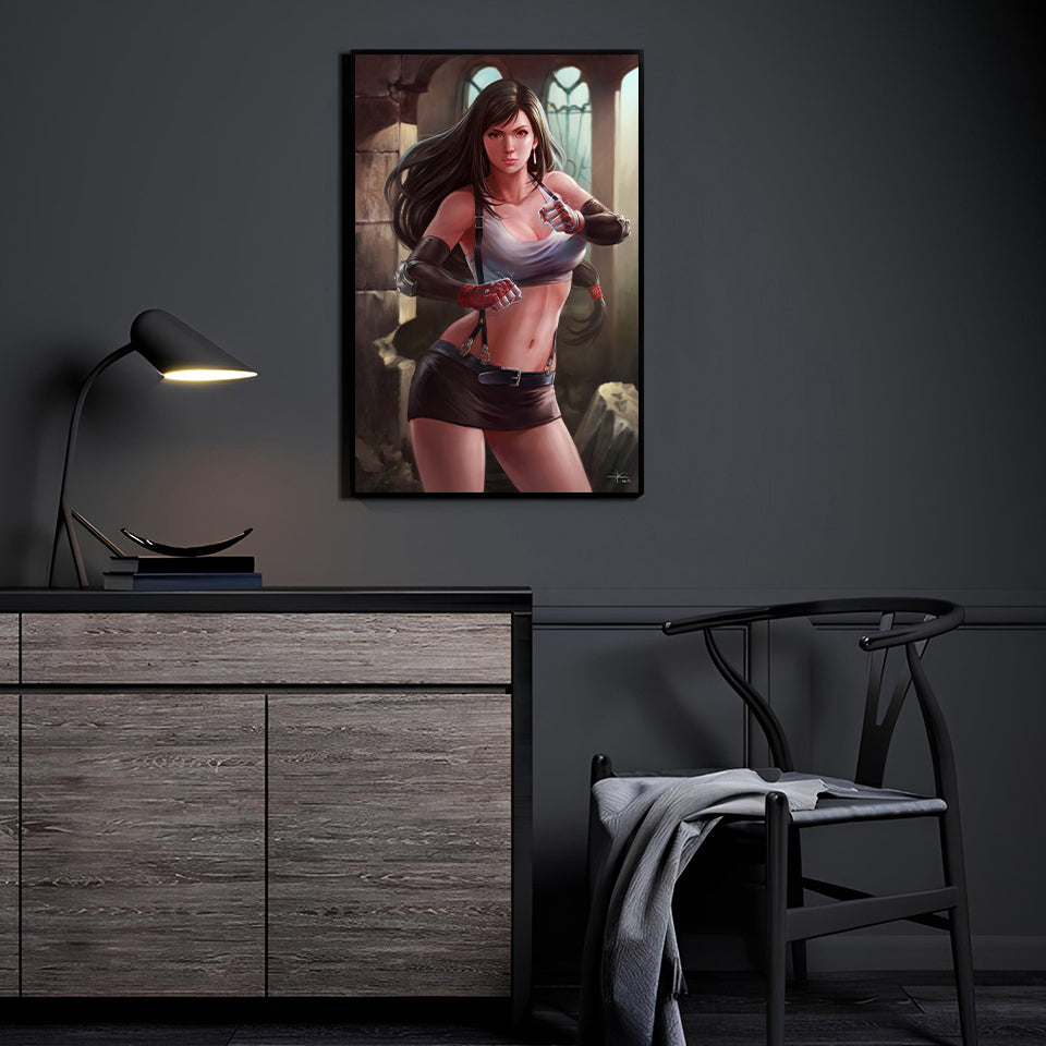 Tifa Lockhart by Nopeys displayed as a bold focal piece in a modern gaming room.