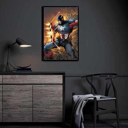 Unbreakable Resolve Room Mockup — Captain America by Don Mark Noceda with colors by Nestor Redulla Jr., displayed in a modern room.