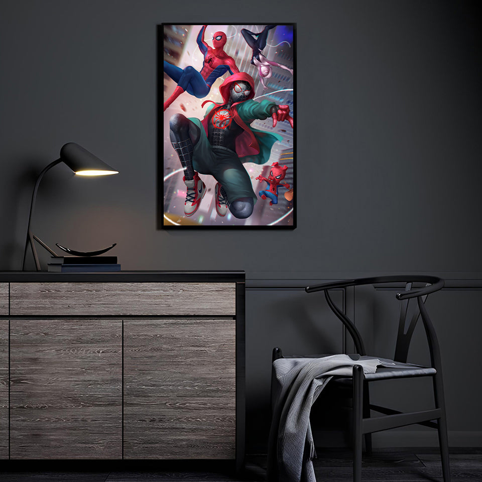 Web-Verse Alliance fan art by Nopeys displayed in a modern room environment.