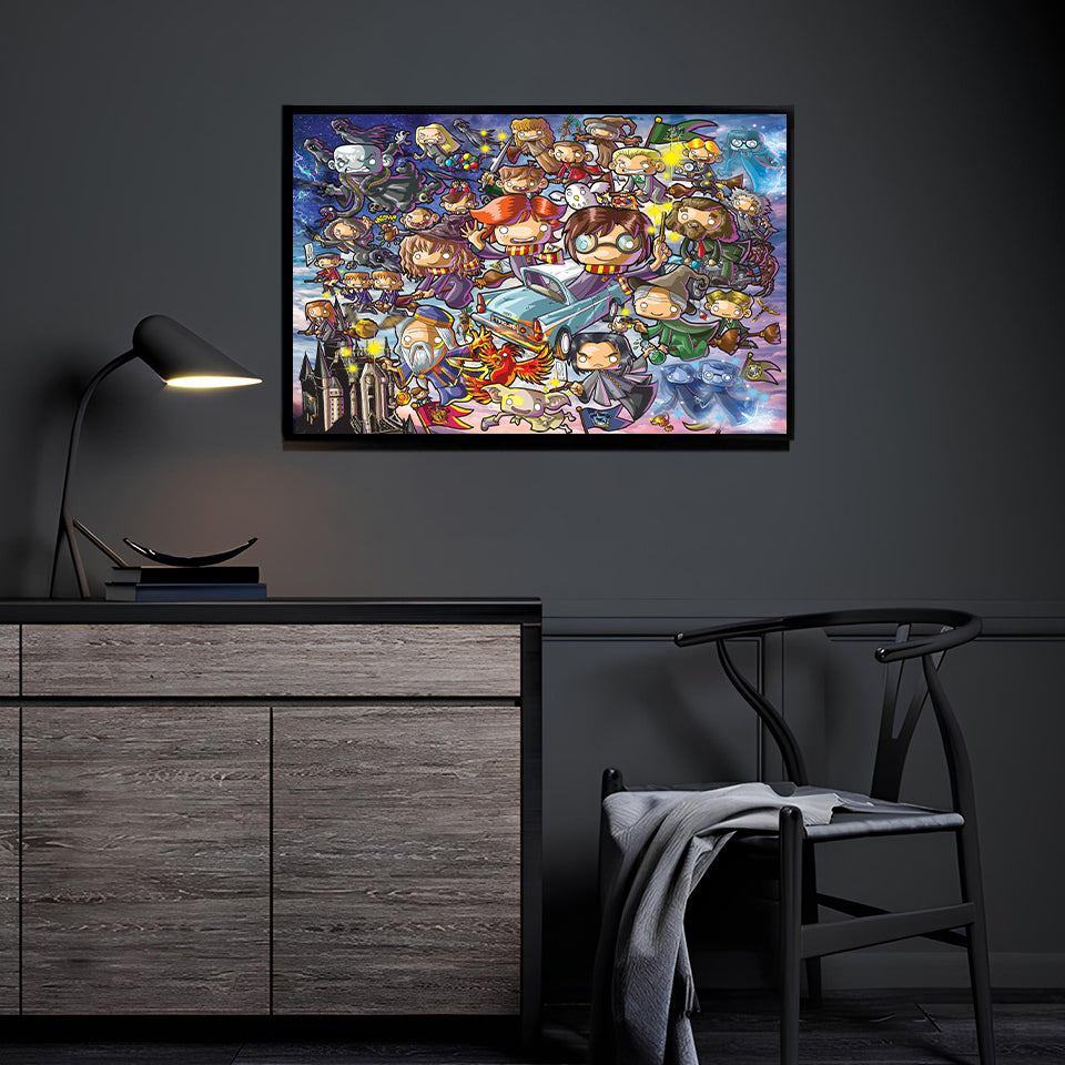 Wizarding Mayhem by Jeff Benitez displayed in a modern room.