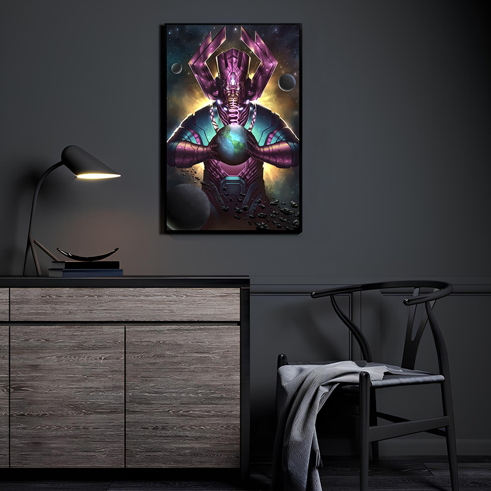 Galactus cosmic artwork displayed in a home setting.