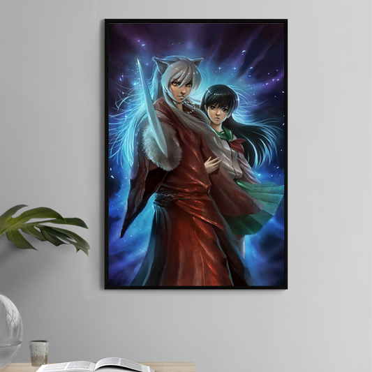 11x17 print of Inuyasha and Kagome in glowing blue energy scene from Inuyasha

