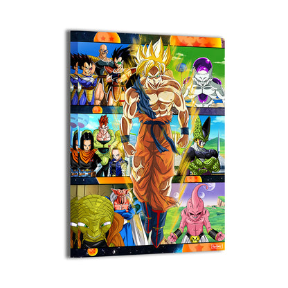 24x36 canvas print of Dragon Ball Z saga collage with Goku and major DBZ antagonists in vibrant color