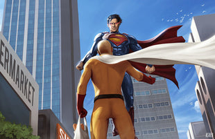 Saitama vs Superman Wall Art | One Punch Acrylic, Metal & Canvas Print - Snapping Turtle Gallery