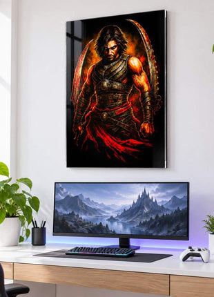 Sands Warrior Reborn Prince of Persia acrylic wall art in a bright gaming office