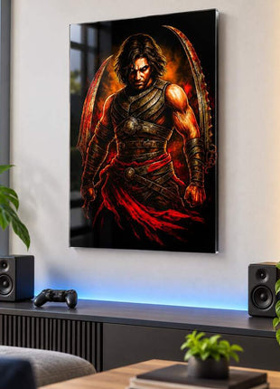 Sands Warrior Reborn Prince of Persia acrylic wall art in a modern media lounge