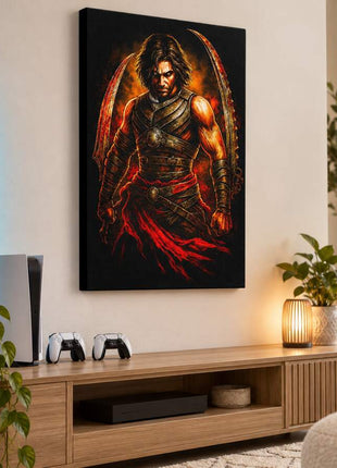 Sands Warrior Reborn Prince of Persia canvas wall art in a cozy gaming lounge