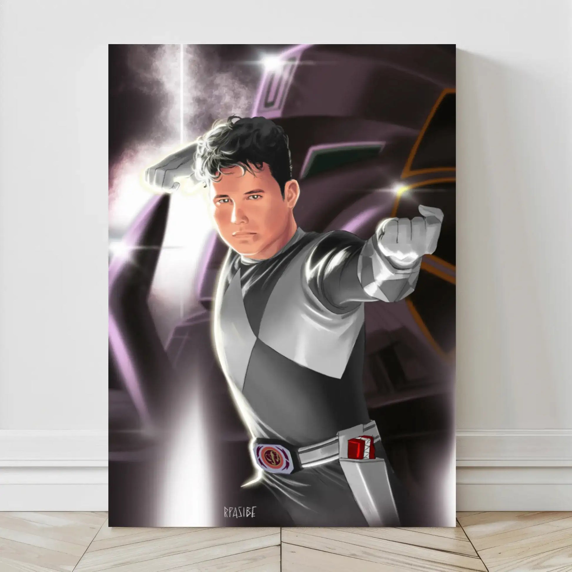 Canvas print of Jonny Yong Bosch as the Black Ranger, illustrated by Ryan Pasibe