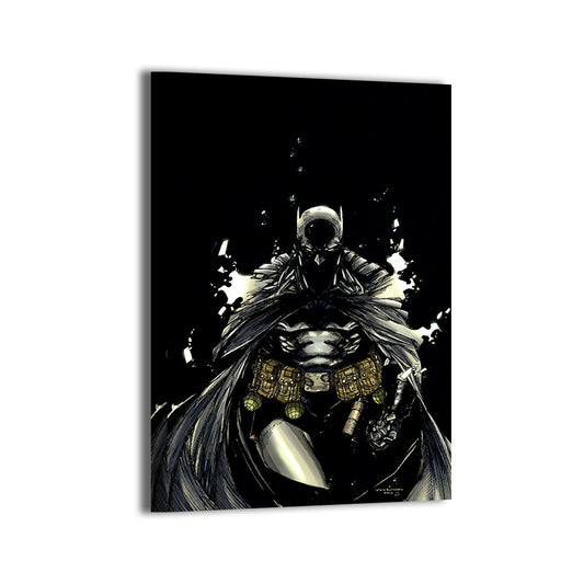Canvas print of militarized Batman with dark shadows and full gear