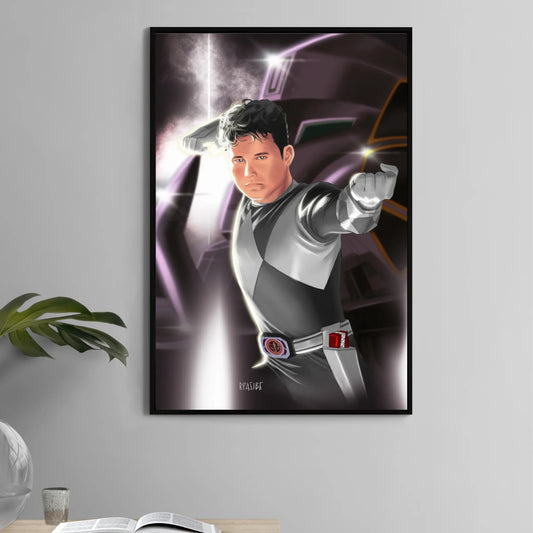 Print artwork of Jonny Yong Bosch as Adam Park, the Black Ranger, by Ryan Pasibe