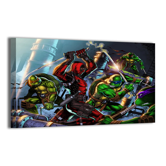 Shellshock Showdown Wall Art Canvas Print – TMNT vs Deadpool by Emil Cabaltierra & Splash Colors