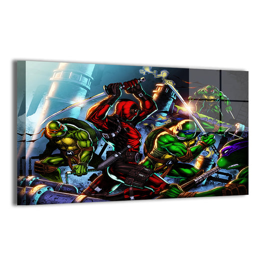 Shellshock Showdown Wall Art Metal Print – TMNT vs Deadpool by Emil Cabaltierra & Splash Colors