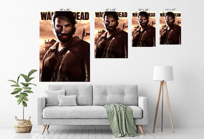 Room mockup — framed Sheriff’s Resolve centerpiece; post-apocalyptic survivor décor on modern wall.