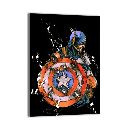 Canvas print of Steve Rogers with damaged shield symbolizing resilience  

