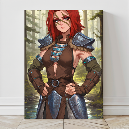 Shieldmaiden of the Wilds Wall Art Canvas Print – Fantasy Warrior Woman Artwork