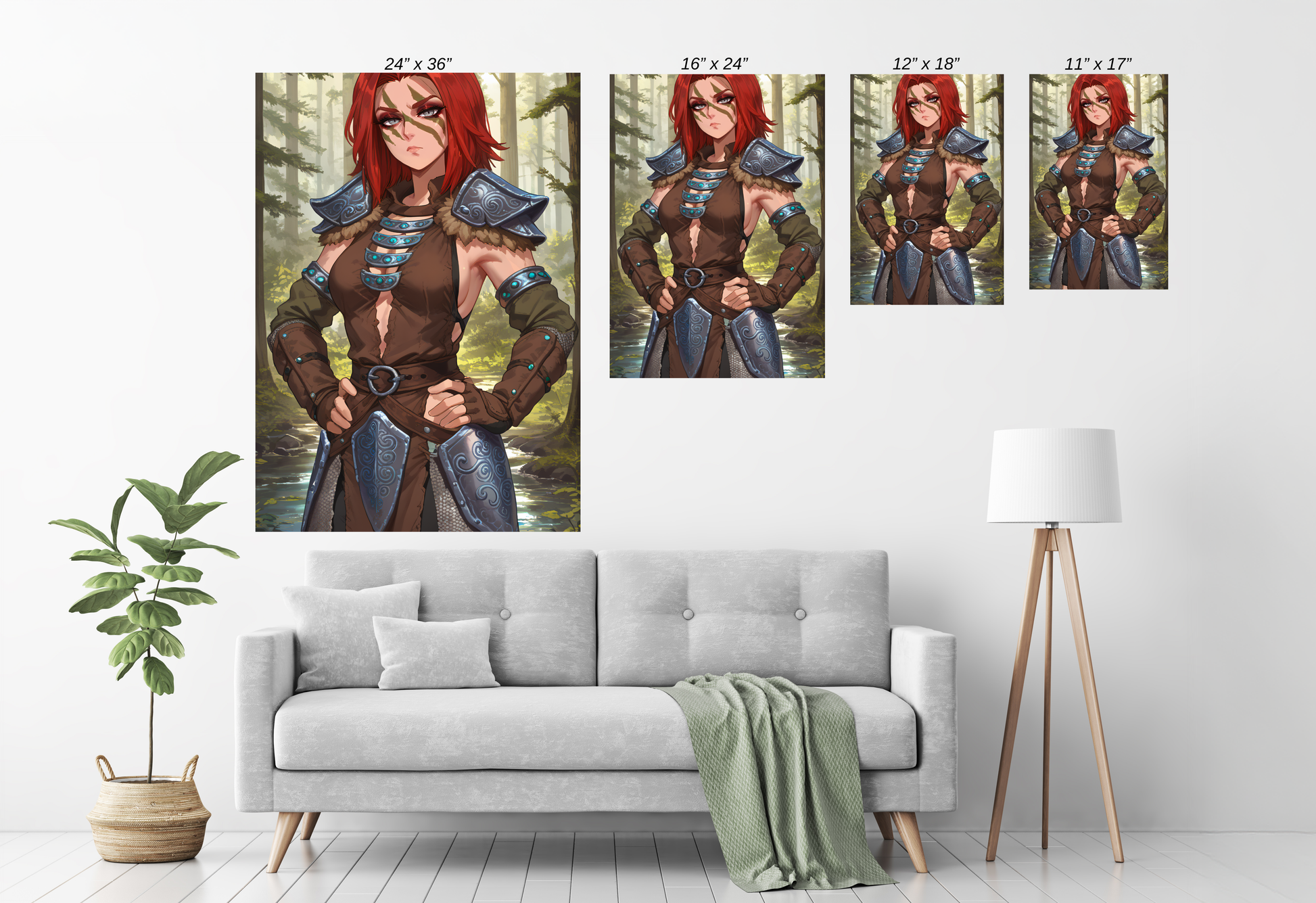 Shieldmaiden of the Wilds Wall Art Room Mockup – Fantasy Warrior Woman Artwork