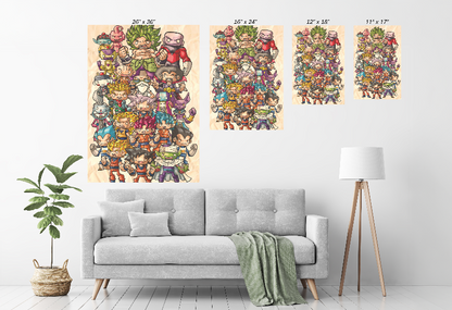 Size Chart Canvas: Dragon Ball Canvas Art – Universe Chubbies by Jeff Benetez

