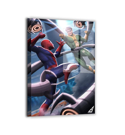 Metal — sleek metallic finish; Spider-Man dodges mechanical arms from Doctor Octopus; art by Ben Asher.