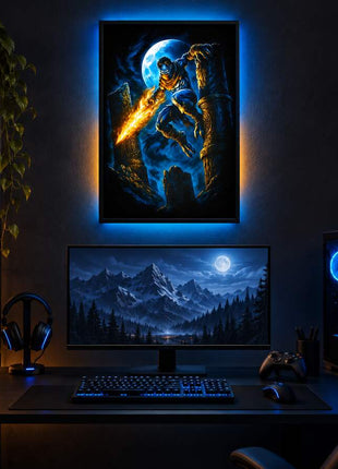 Soul Reaver Moonfall Raziel LED lightbox wall art glowing in a dark gaming room